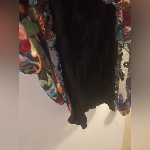 Zara Knit Slip Dress with Vibrant Floral Embroidered Mesh Overlay Size Medium - Picture 3 of 9